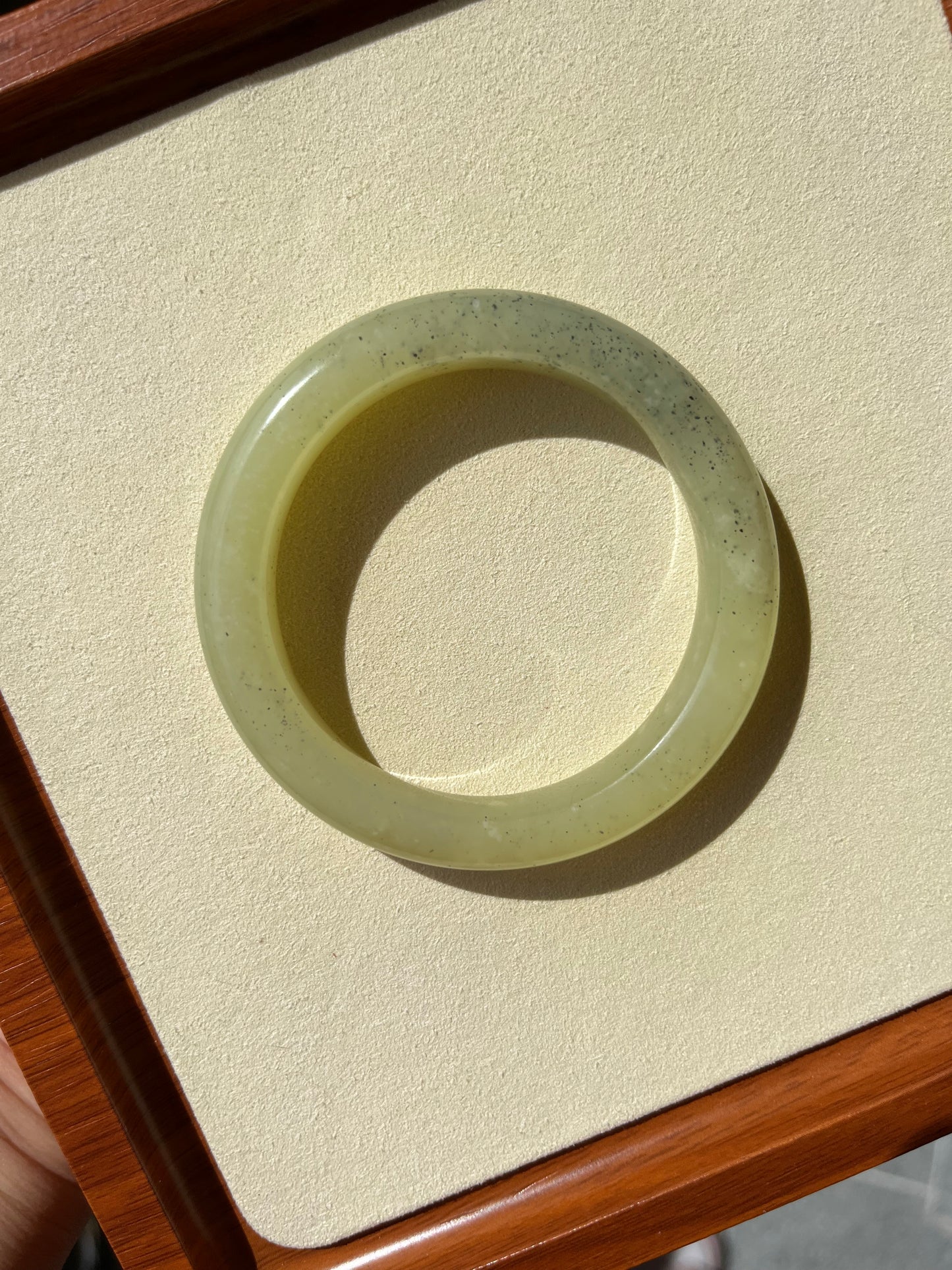 Yellow Hetian Jade Bangle 56mm | 新疆黄口带青花点手镯