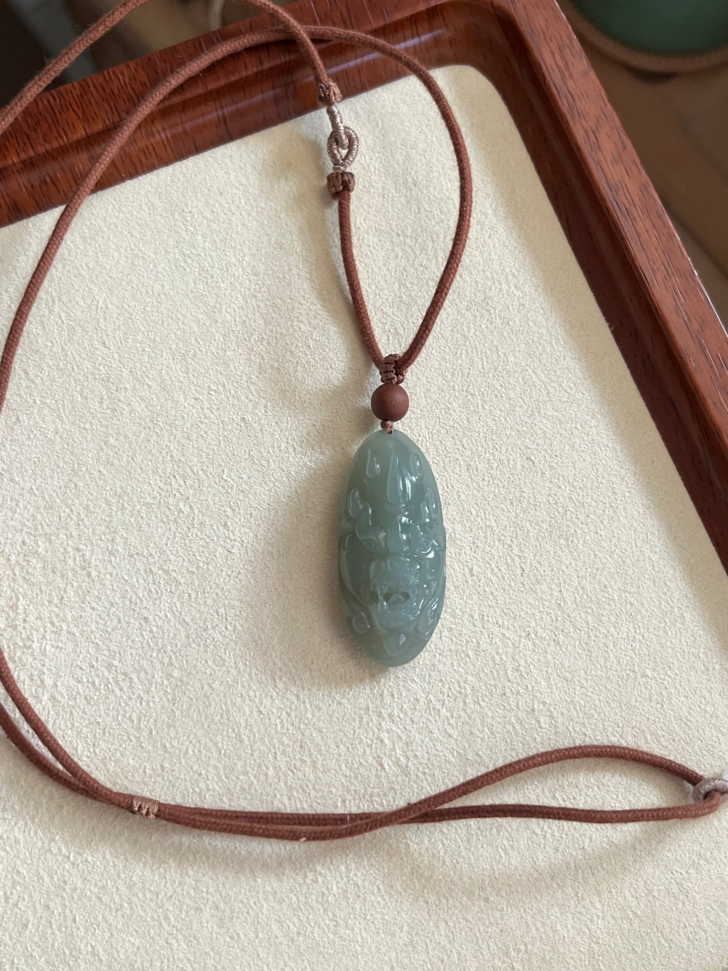 Blue Hetian Jade Beast Face Pendant | 和田且末蓝兽面