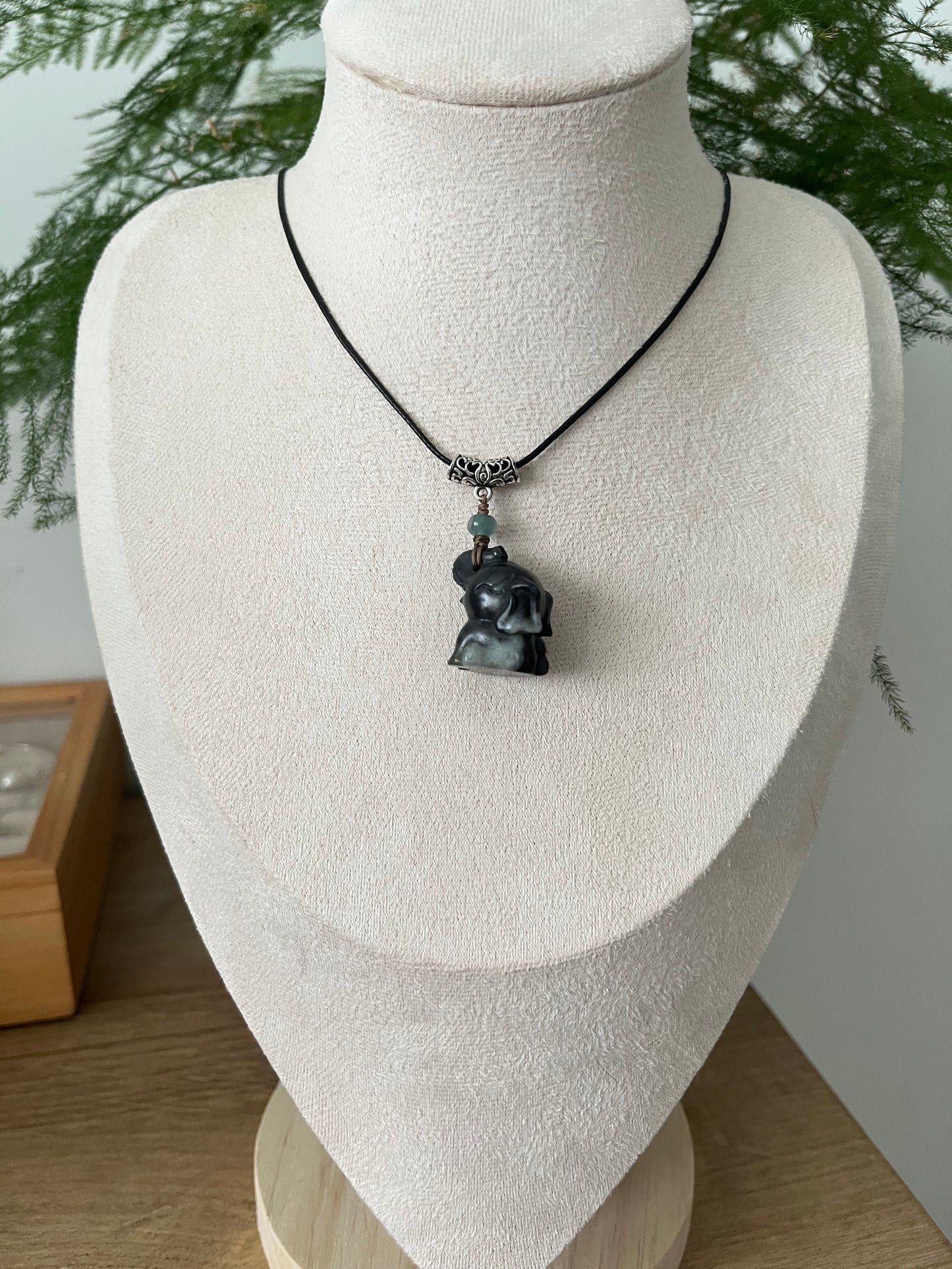 Cute Black Hetian Jade (Qinghua) Elephant Necklace