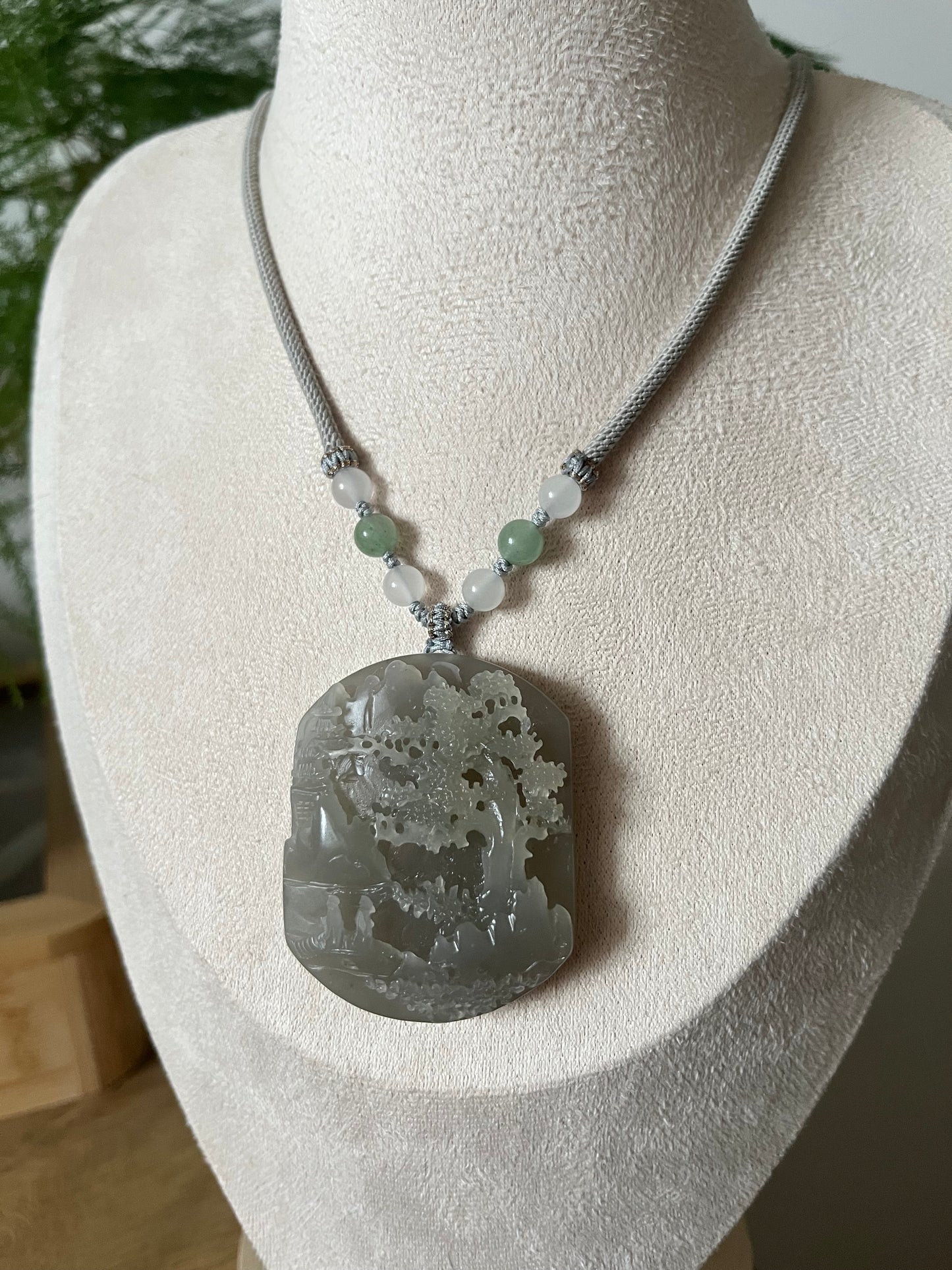 Hand Carved Grayish Purple Hetian Jade Landscape | 和田烟紫山水