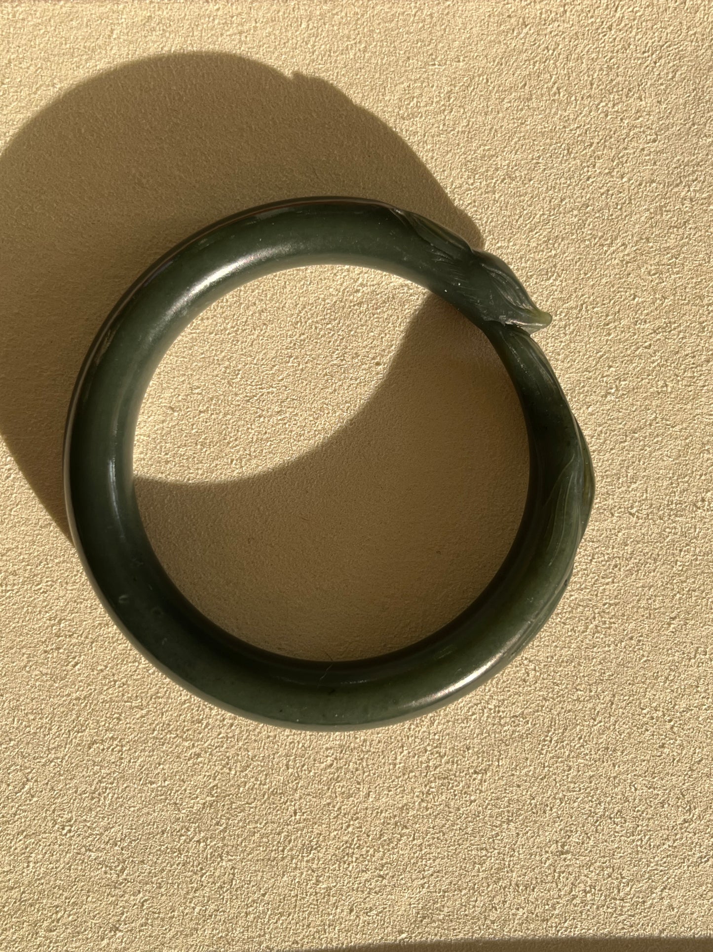Hand Carved Dark Green Hetian Jade Nine-tailed Fox Bangle 56mm | 手雕和田青玉九尾手镯