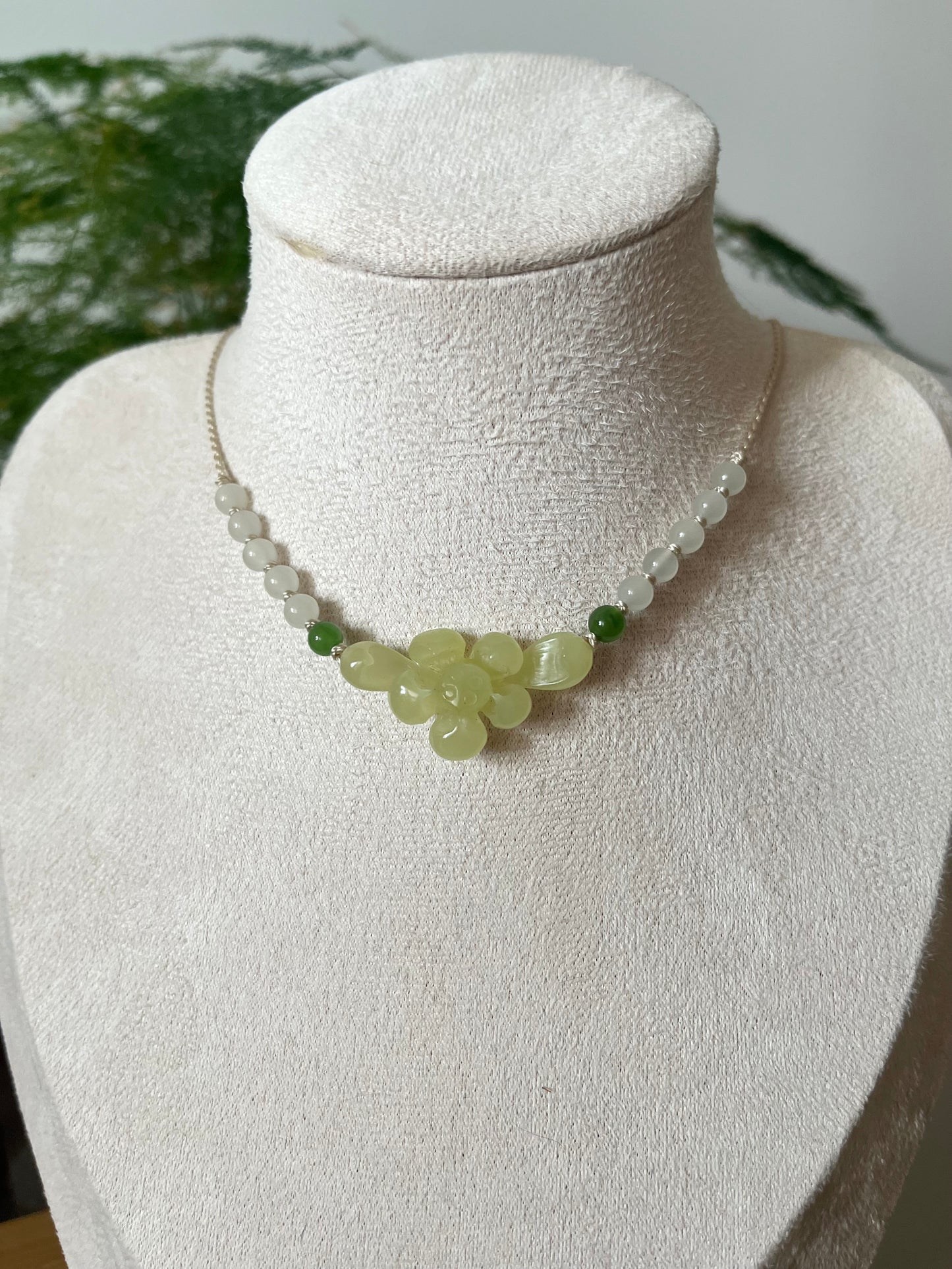 Hand Carved Yellow Hetian Jade Lotus Necklace