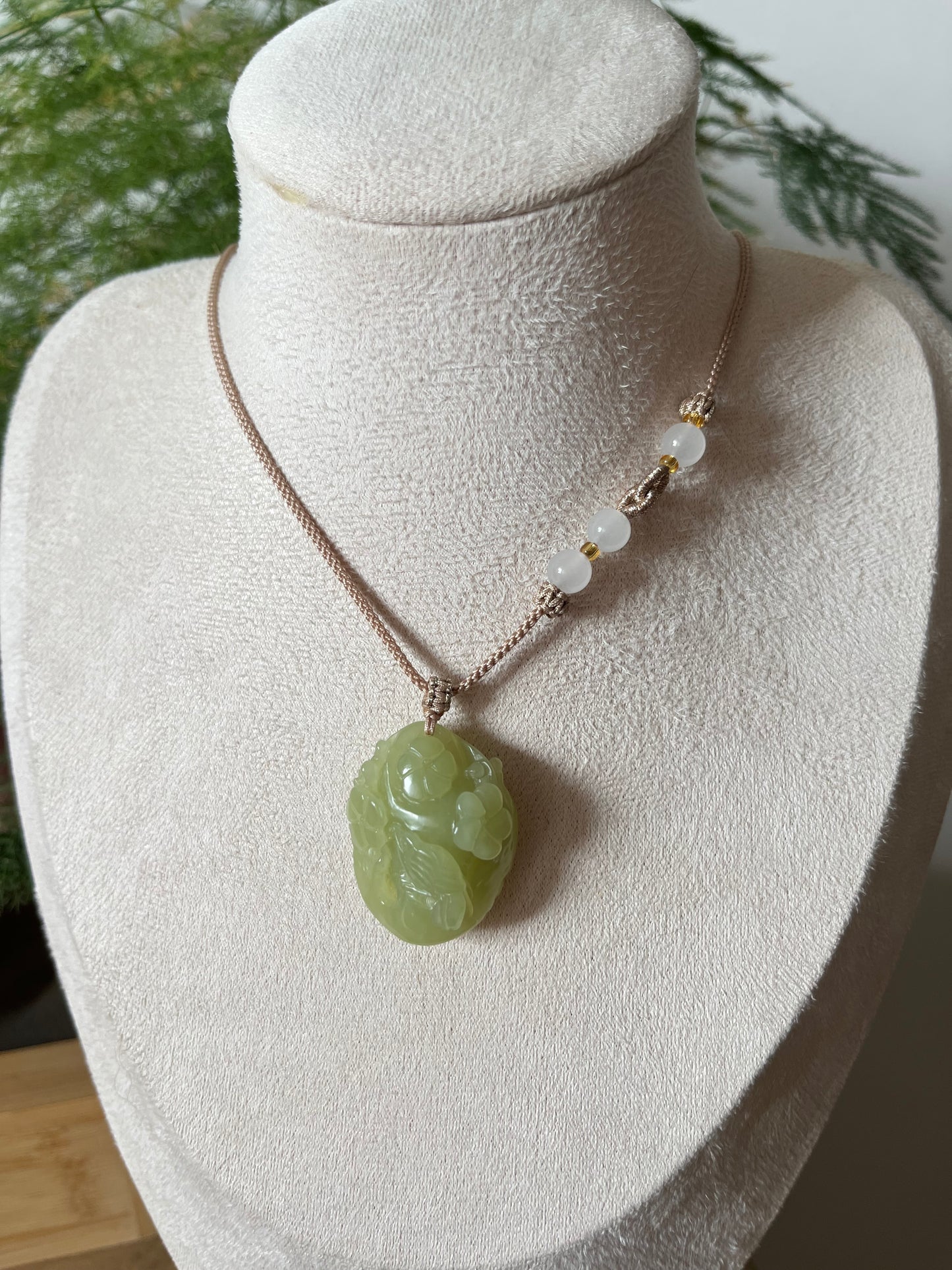 Hand Carved Yellow Hetian Jade ‘Happiness at the Brows’ Magpie & Plum Blossom | 和田黄口喜上眉梢
