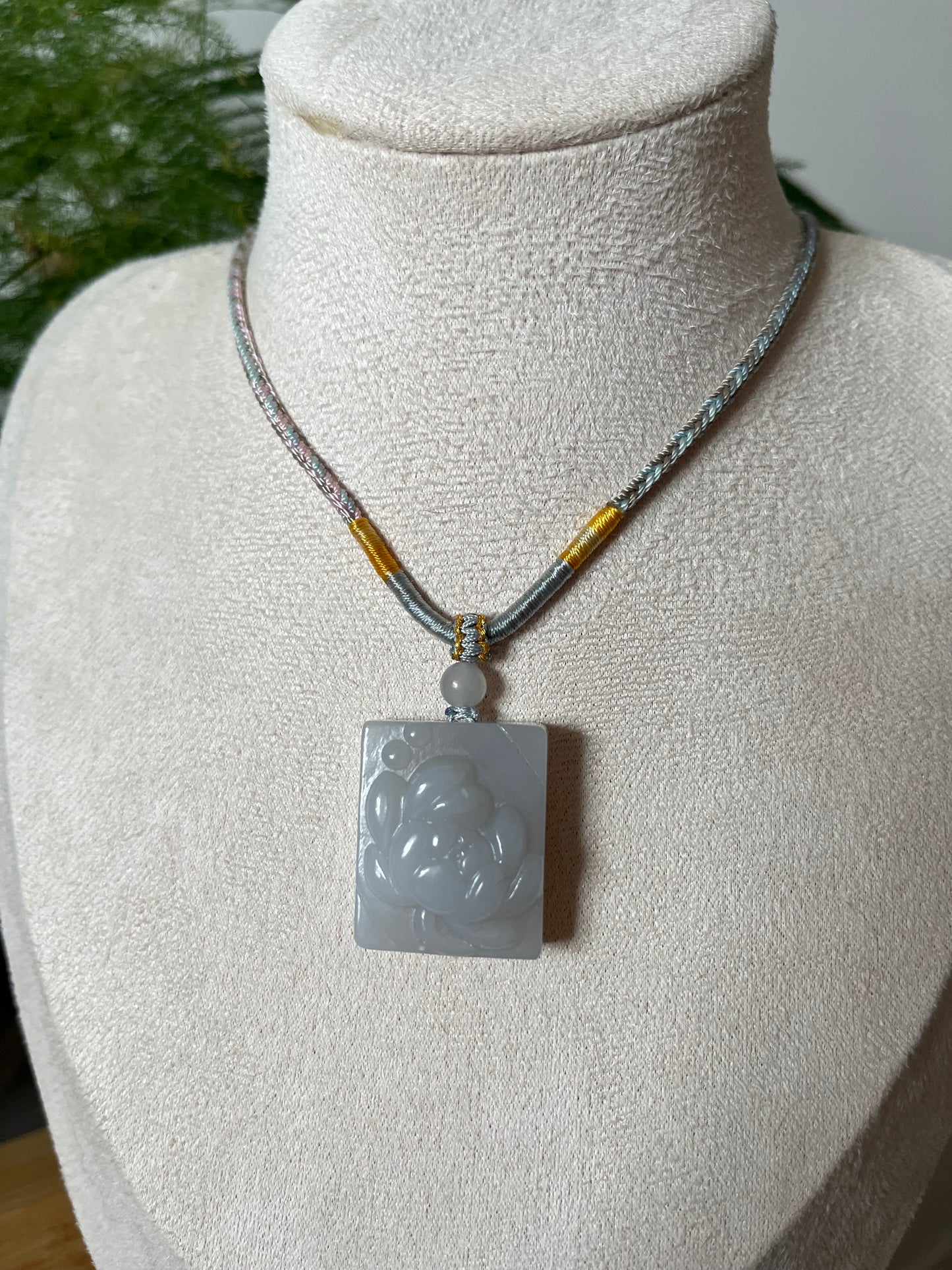 Hand Carved Light Purple Hetian Jade Lotus Pendant