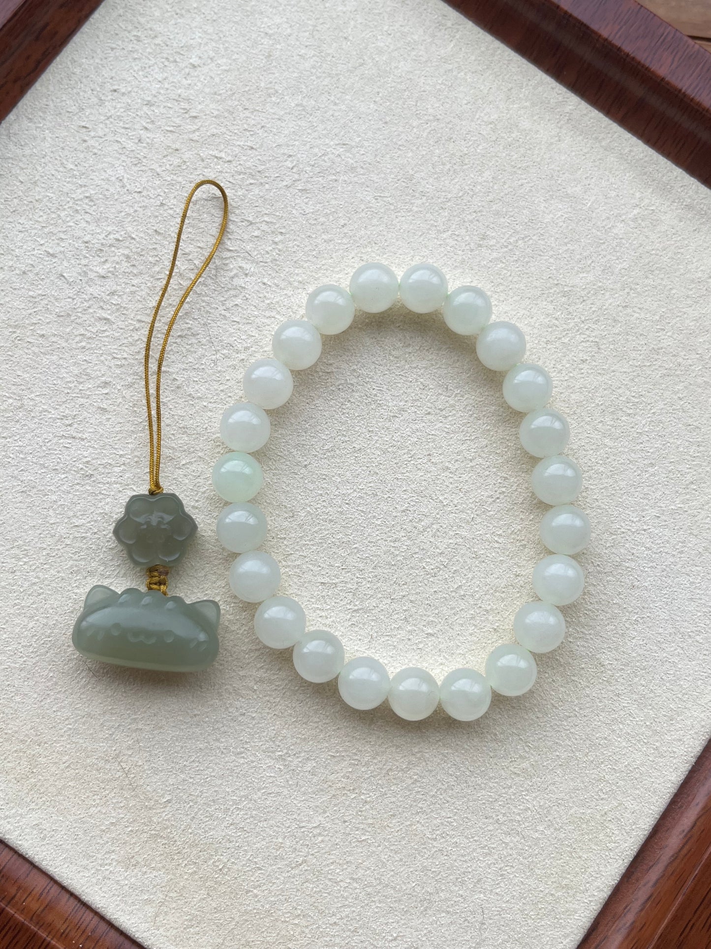 Custom Order: 8mm White Hetian Jade Bracelet