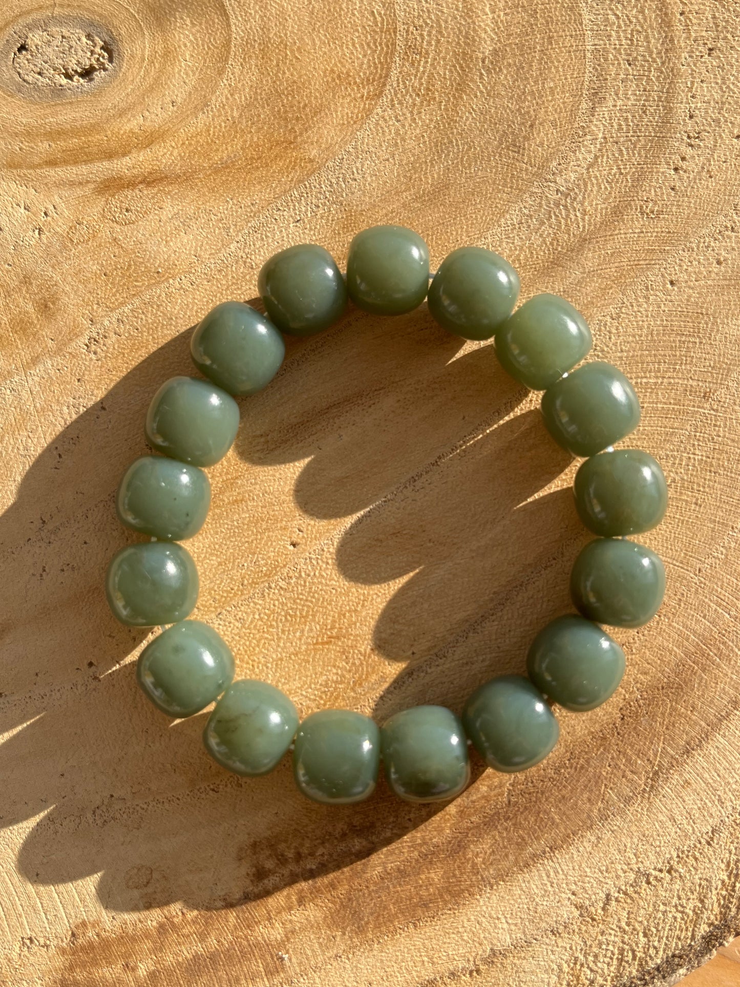 Blue Hetian Jade Bracelet with 12mm x 10mm Barrel Bead
