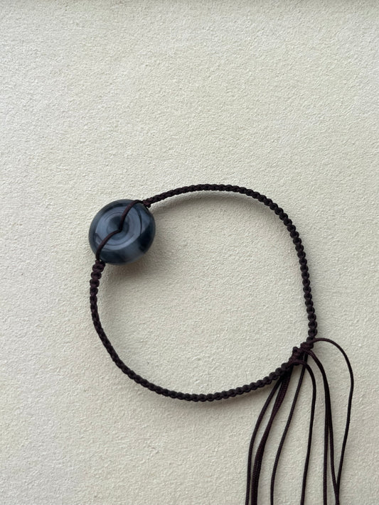 Black and White (Qinghua) Hetian Jade Pi Pendant Bracelet | 和田青花小平安扣手绳