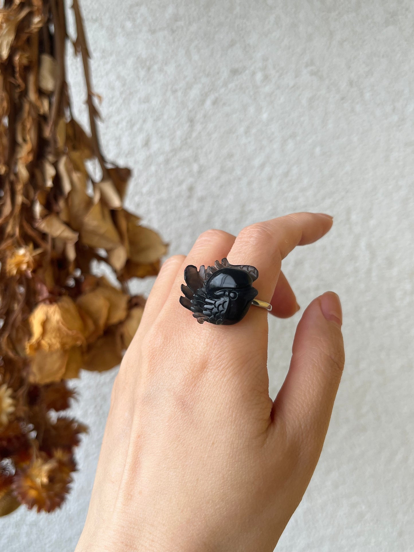 Hand Carved Xiu Jade Magpie Rings
