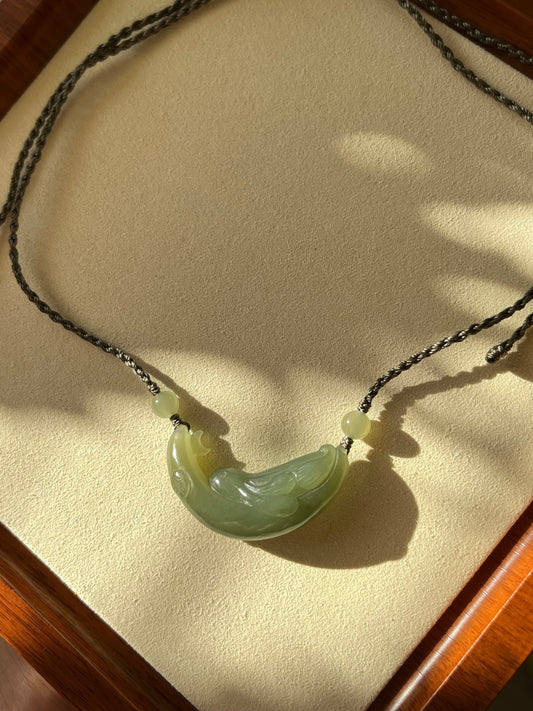 Hand Carved Light Green Hetian Jade Rabbit on the Moon Pendant
