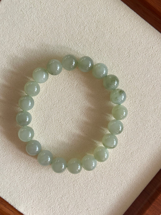10mm Qingshui Hetian Jade Beaded Bracelet