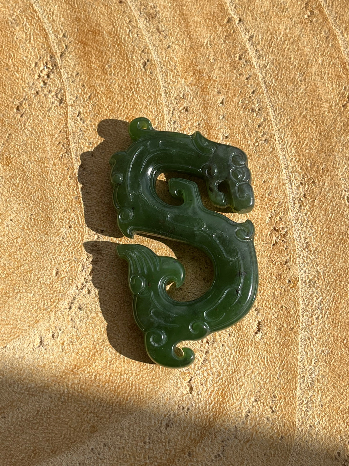Green Hetian Jade Ancient Style Dragon Pendant | 和田碧玉仿古龙