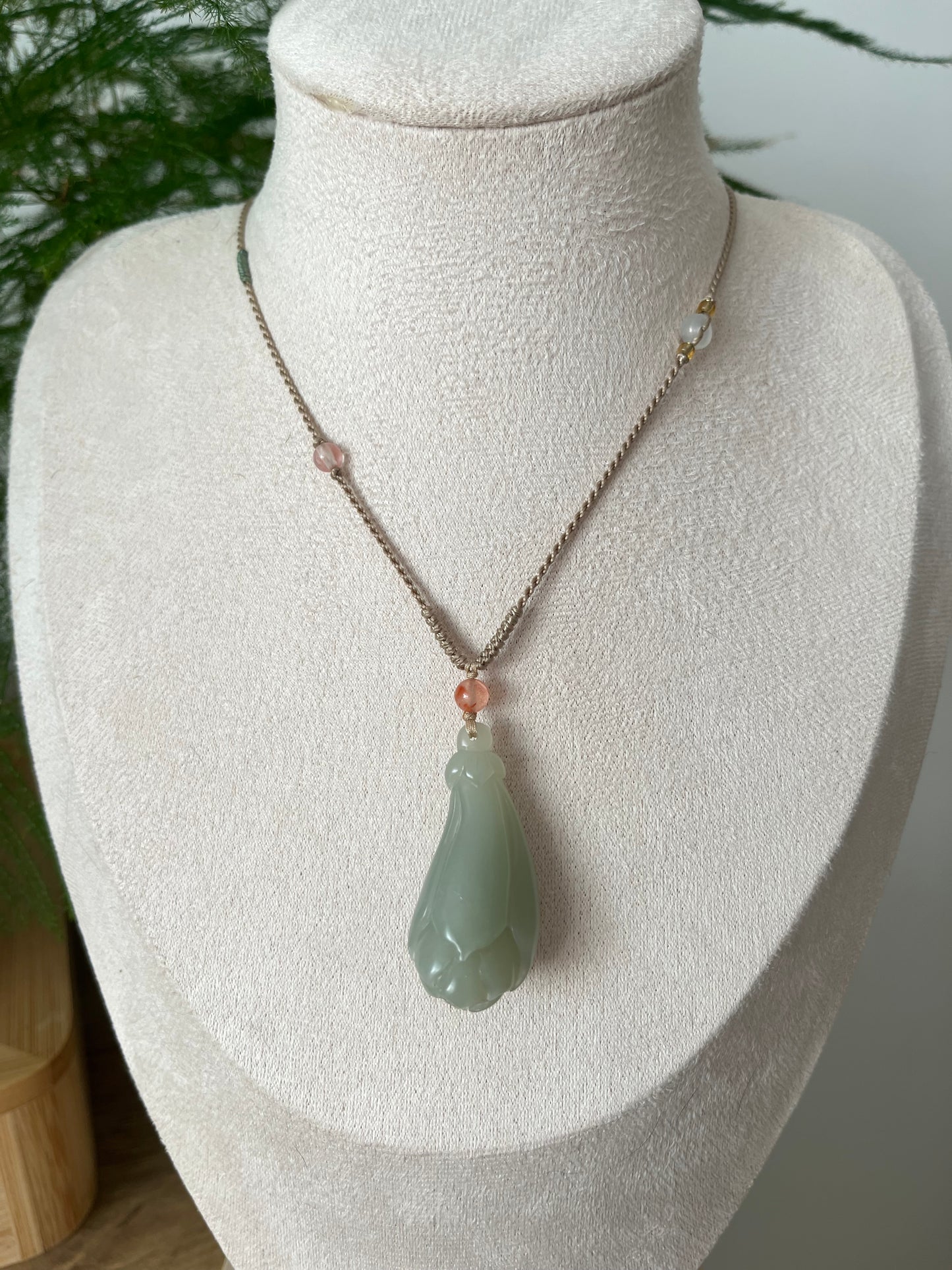 Hand Carved Blue Hetian Jade Magnolia Pendant