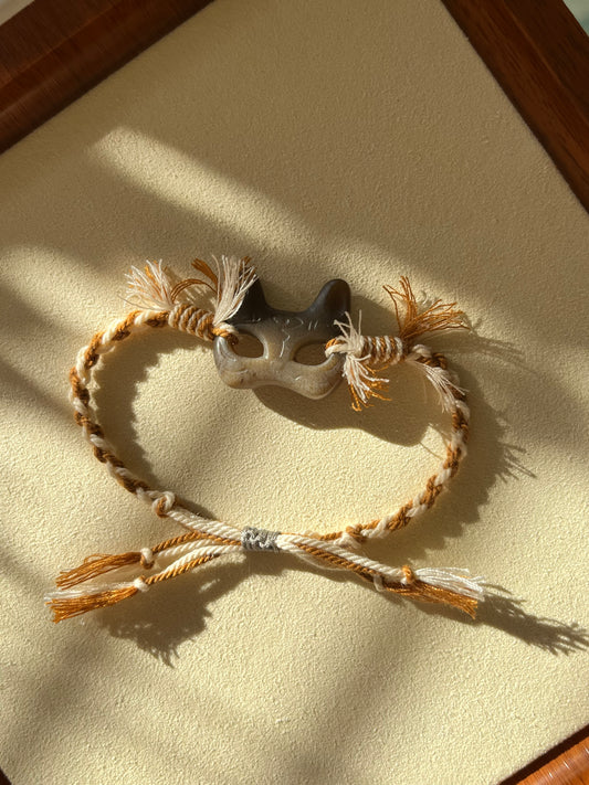 Handmade Bracelet with a Brown Hetian Jade Cat Mask