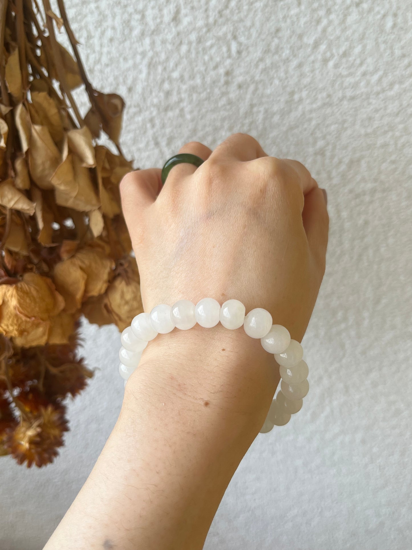 White Hetian Jade Abacus Bead Bracelet 10mm x 8mm | 和田白玉算盘珠手串