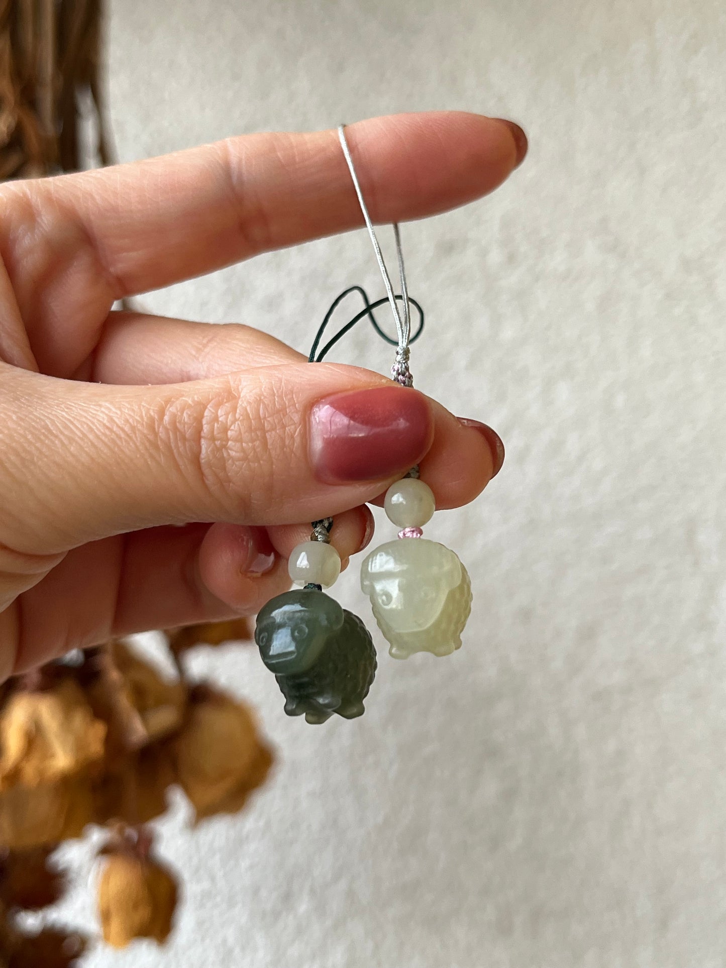 Handmade Cute Phone / Bag Charms with Carved Hetian Jade Pendants