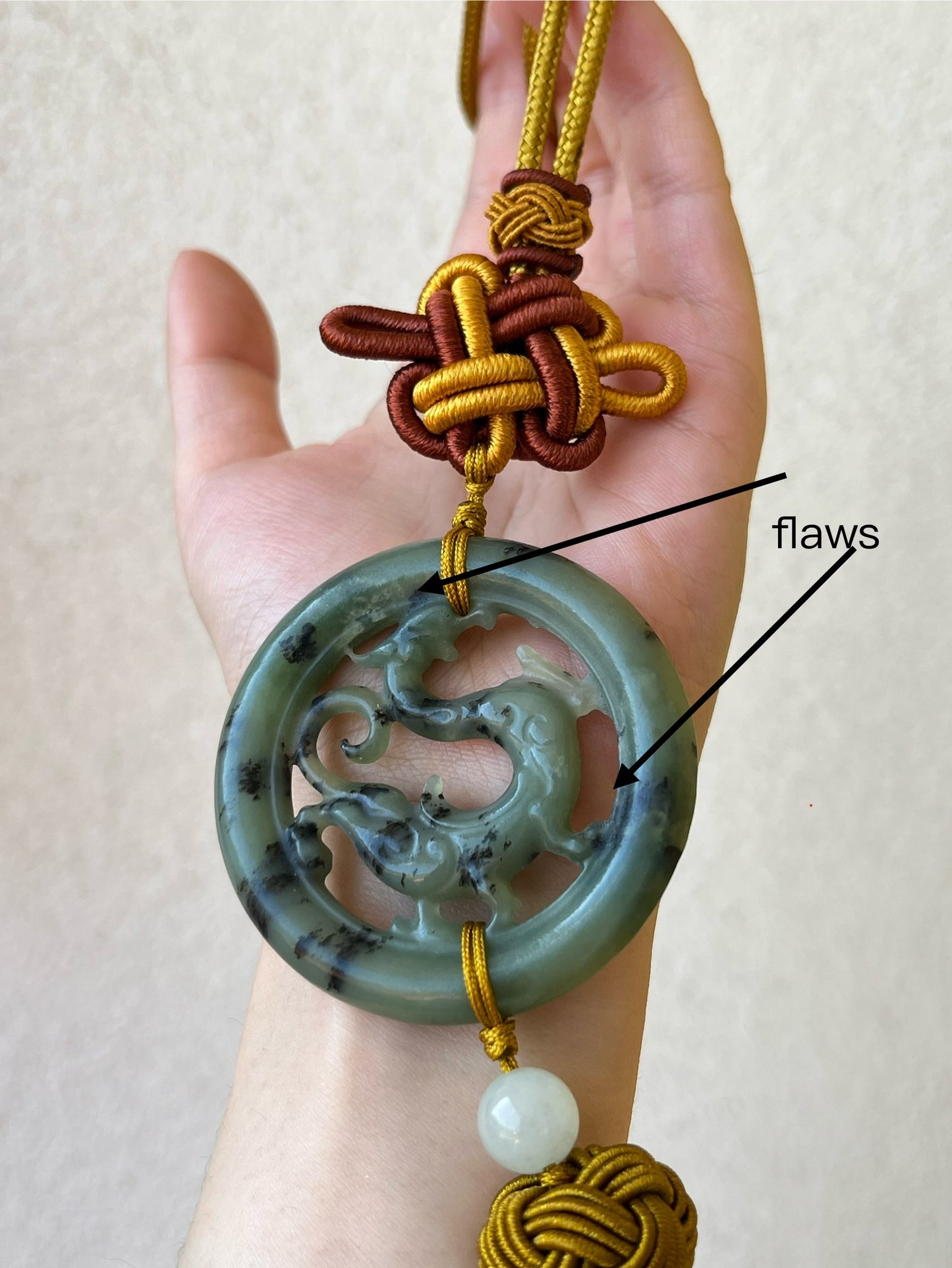 Carved Hetian Jade Chi Dragon Car Hanging, 和田青花螭龙车挂