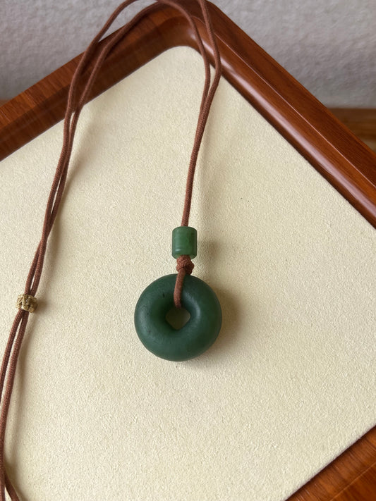 Antique-style Green Hetian Jade Safty Buckle, PI Pendant