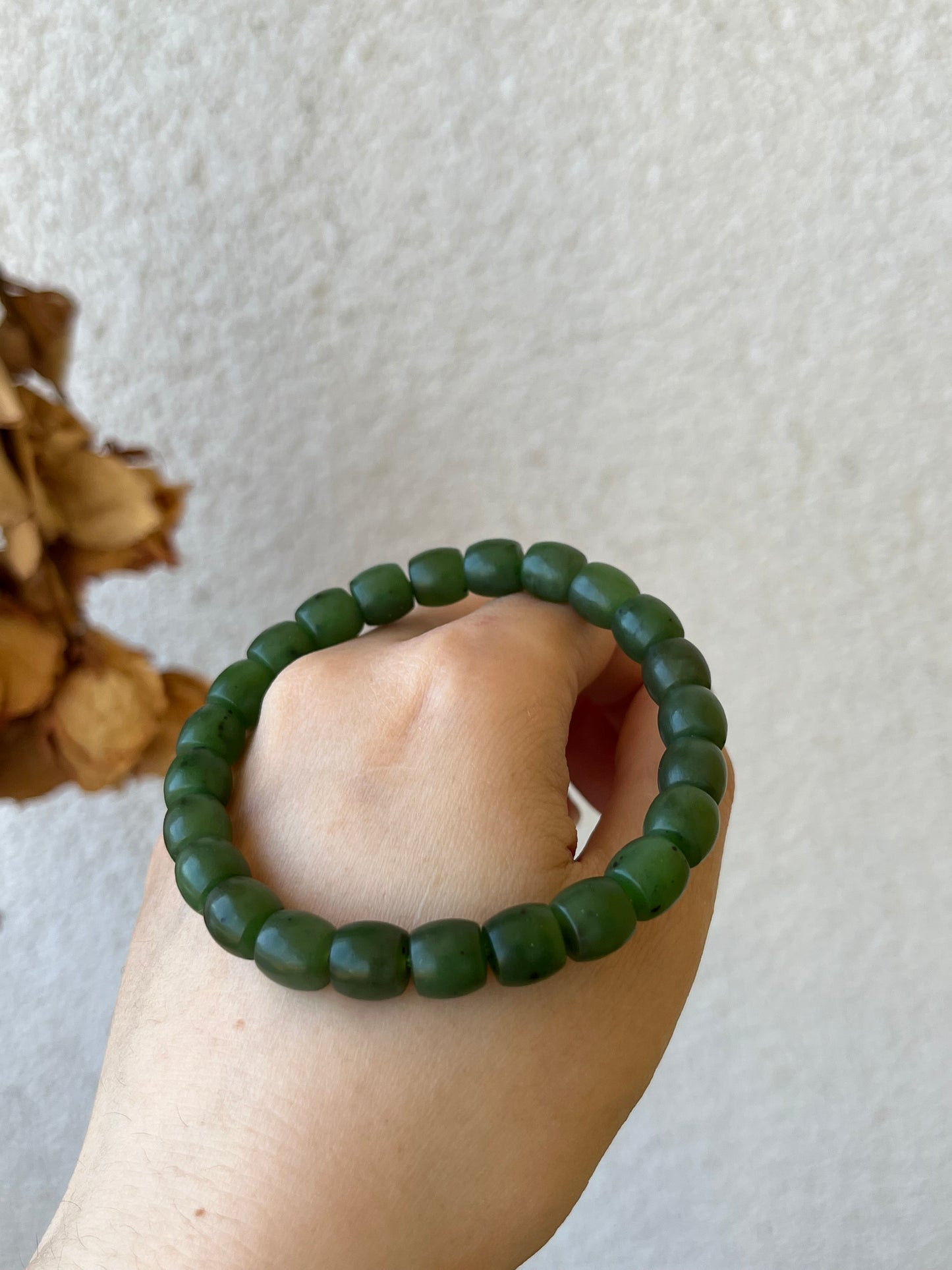 Green Hetian Jade Beaded Bracelet (8mm x 8mm),碧玉直切手串