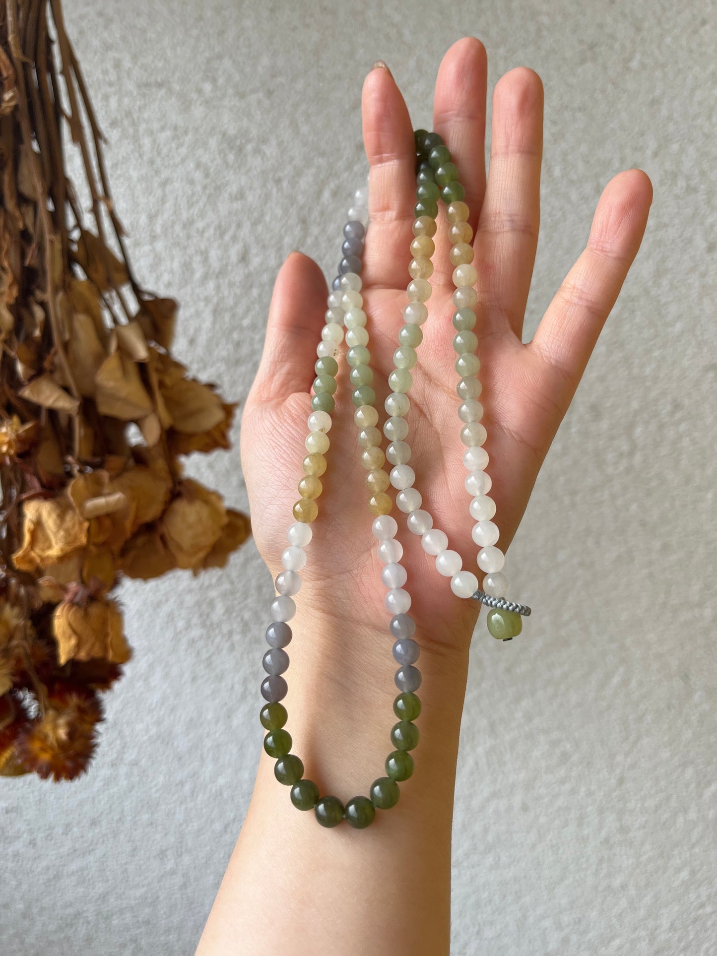 60cm Necklace with Multicolor Hetian Jade 6mm Beads | 和田多宝108项链