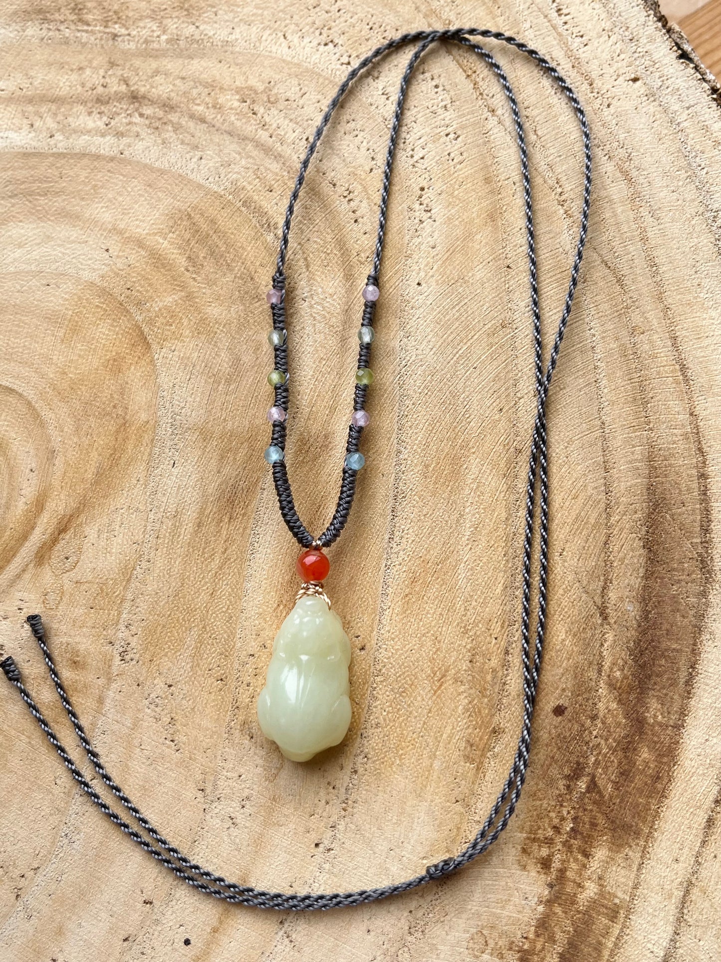 Handmade Necklace with a Carved Yellow Hetian Jade Pixiu