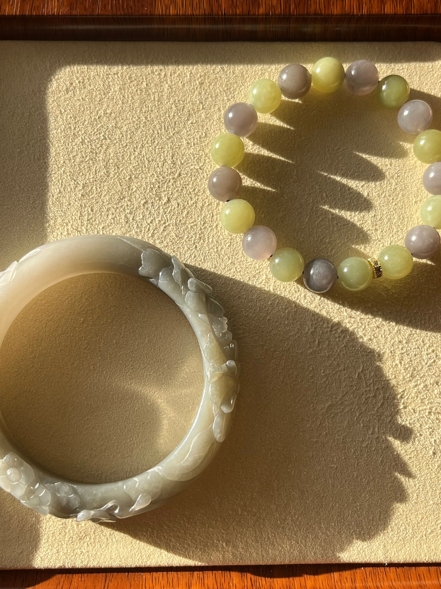 Purple and Green Hetian Jade Beaded Braclet 10mm