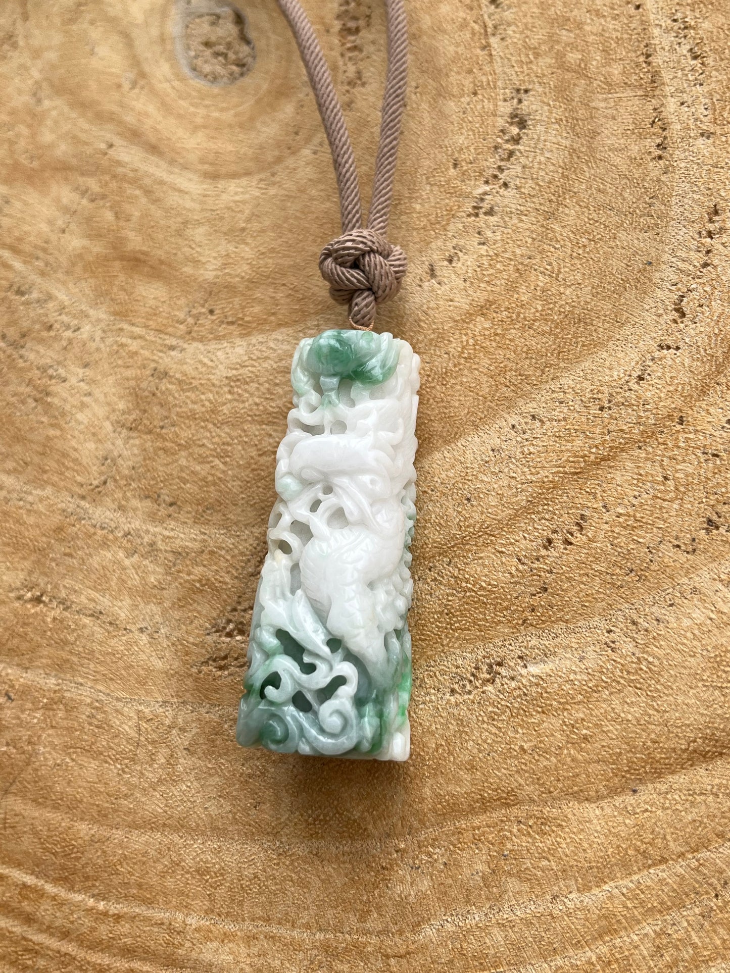 Hand Carved Jadeite Dragon and Phoenix Pillar