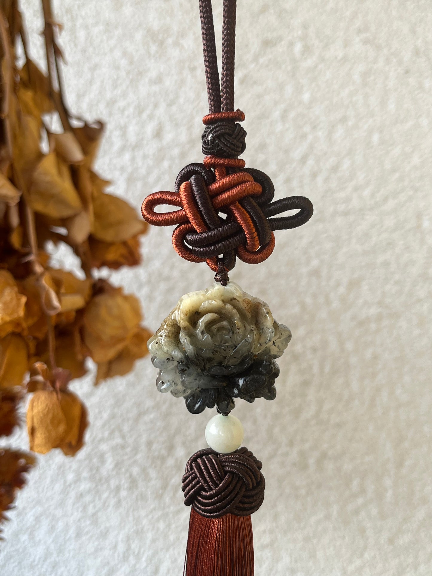 Xiu Jade Peony Car Hanging | 岫玉牡丹车挂