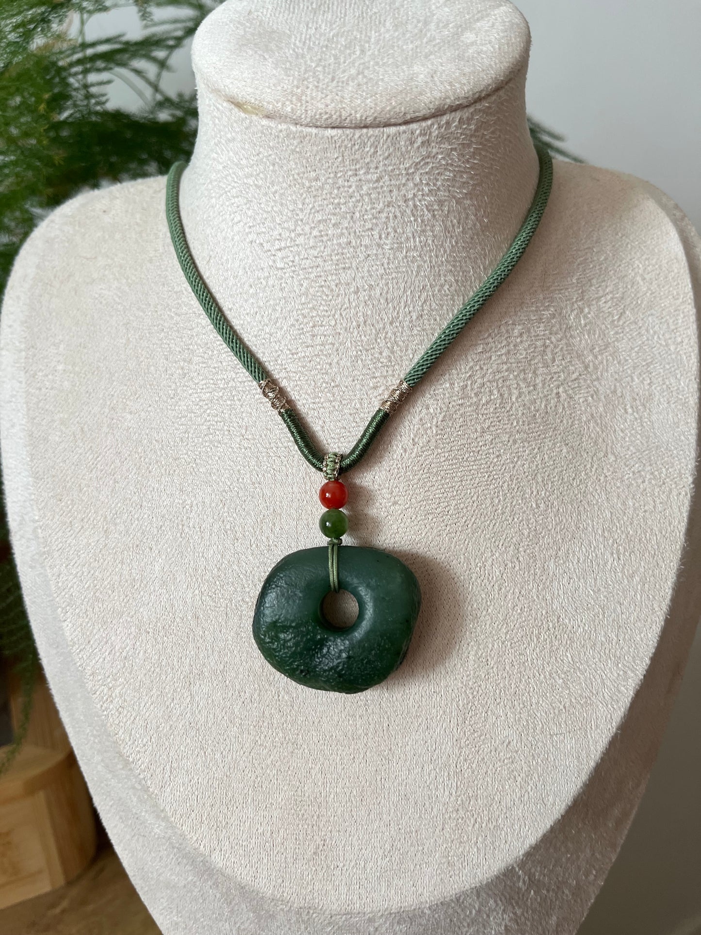 Ancient-style Green Hetian Jade Peace Buckle (Ping An Kou)