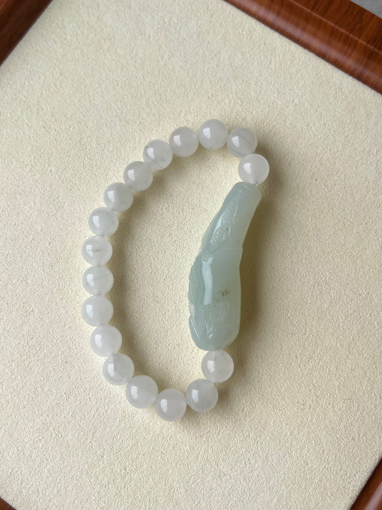Hand Carved Bluish White Hetian Jade Bamboo Bracelet