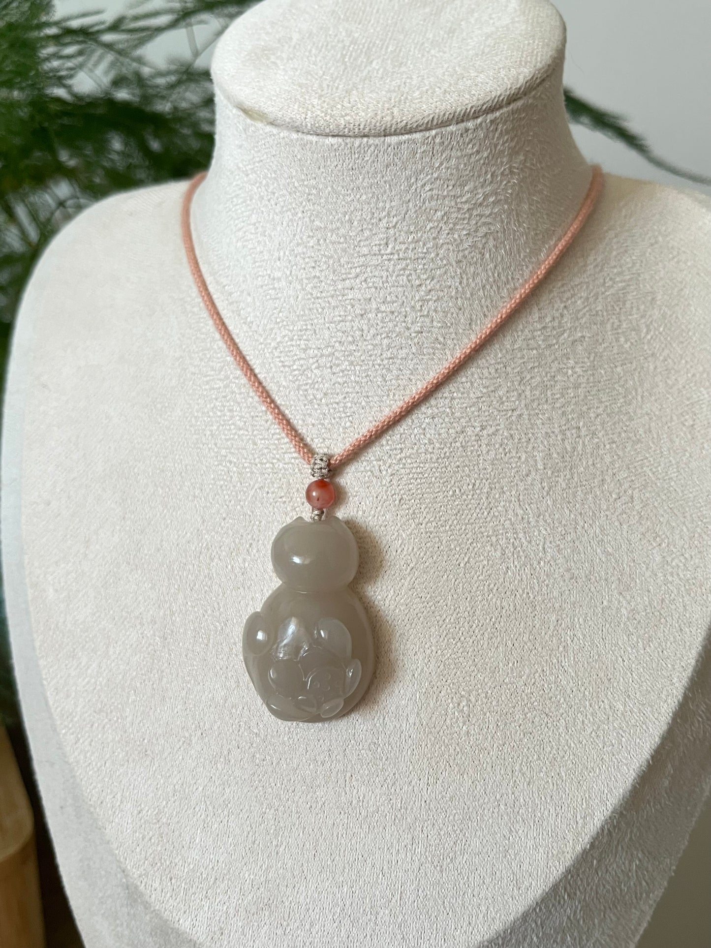 Hand Carved Dirty Pink Hetian Jade Lotus in a Cat Shape Pendant | 和田藕粉荷花猫