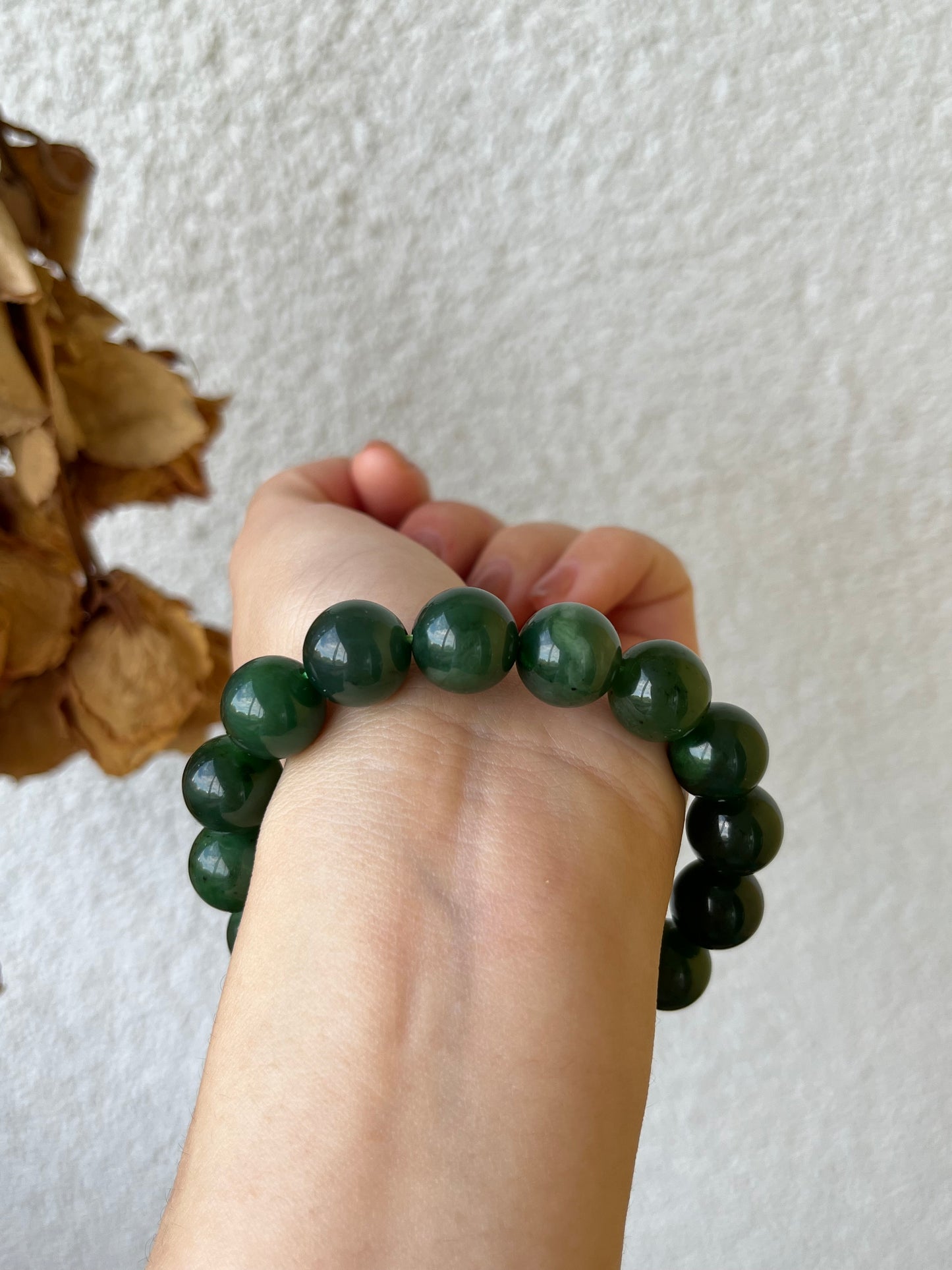 Green Hetian Jade Bracelet 12mm | 碧籽手串