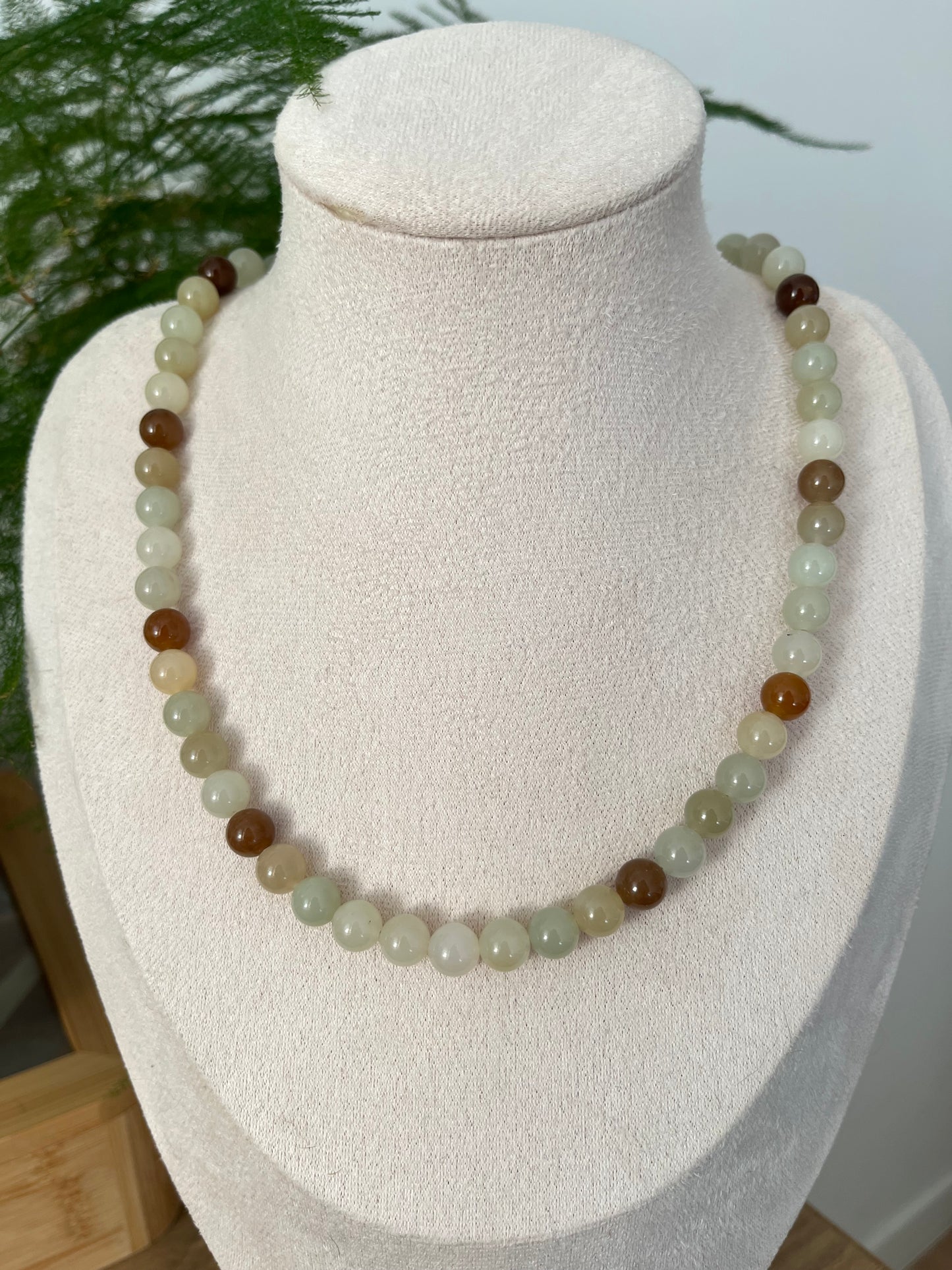 Necklace Crafted from Multi-color 8mm Hetian Jade Beads