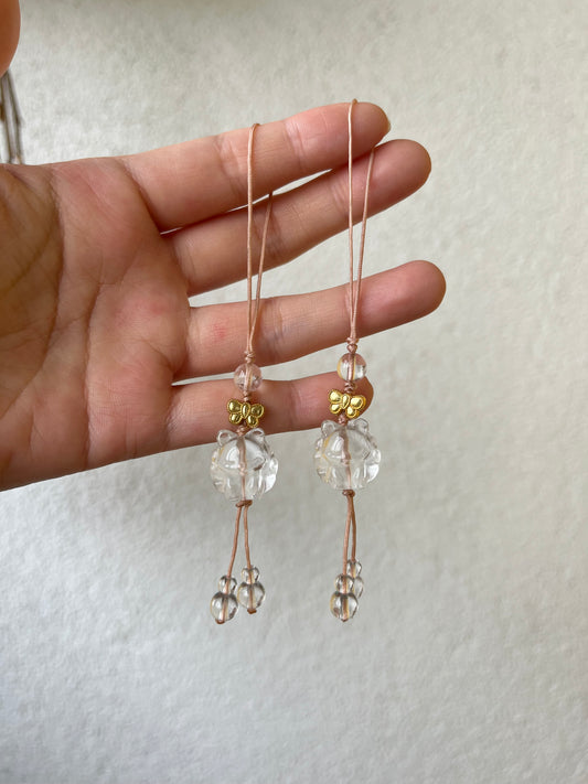 Handmade Phone Charm with Natural White Crystal Nine-Tailed Fox