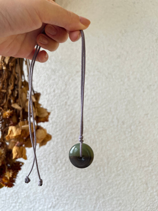 Purple and Green Two-tone Hetian Jade Safty Buckle, PI Pendant | 和田紫翠双色平安扣