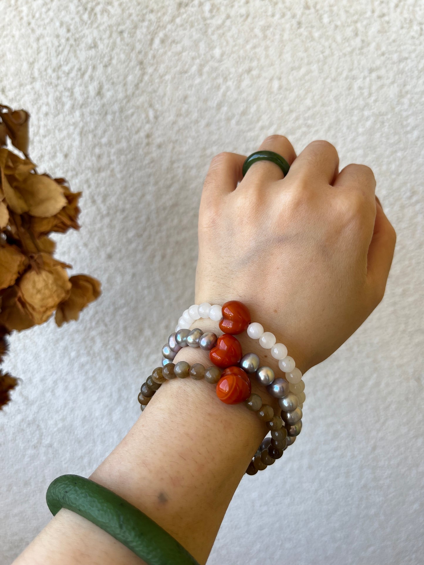 Bracelets with Red Agate Heart | 红玛瑙屁桃手串