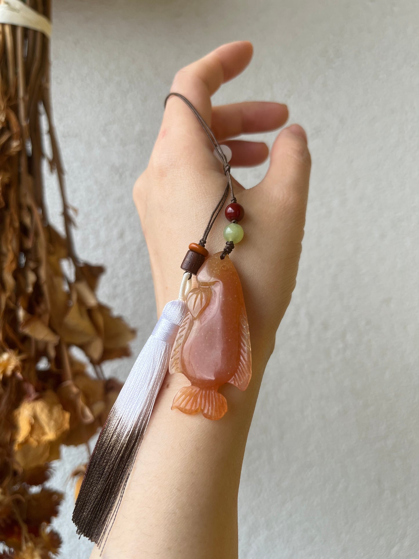 Hand Carved Xiu Jade Fish Phone Charm / Bag Charm