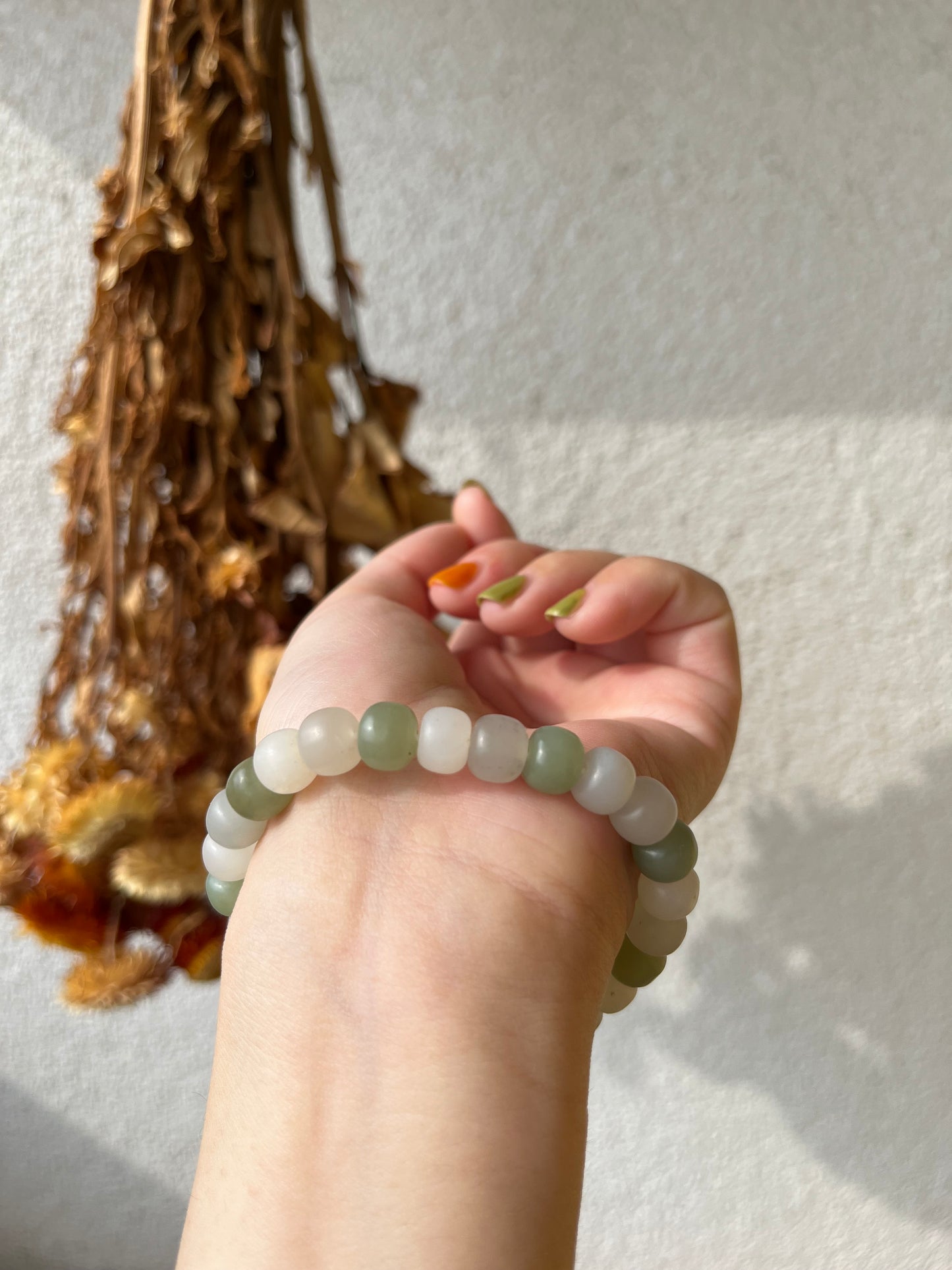 Multi-color Hetian Jade Beaded Bracelet | 小清新和田玉手串