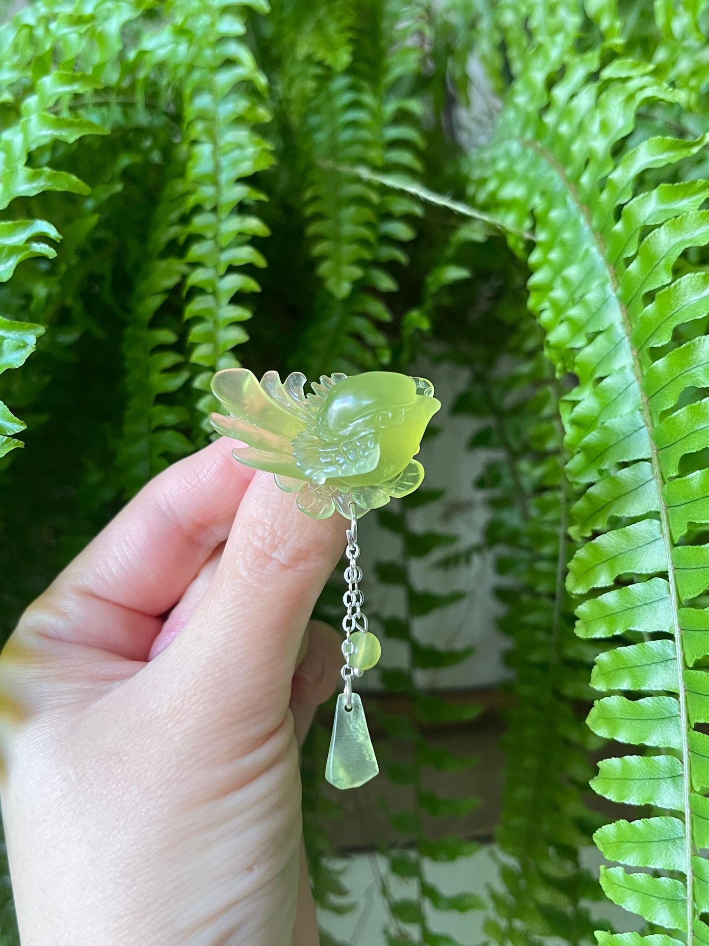 Hand Carved Xiu Jade Magpie, Lotus Brooches | 手雕岫玉胸针