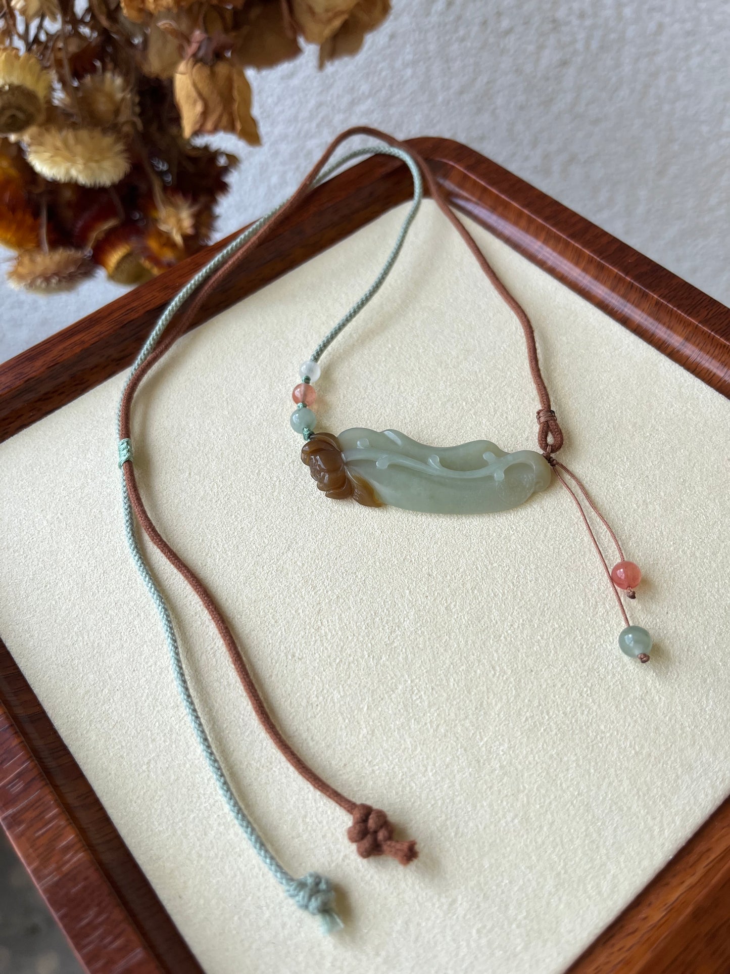 Hand Carved Blue and Brown Hetian Jade Lotus Pendant | 和田蓝糖俏色荷花