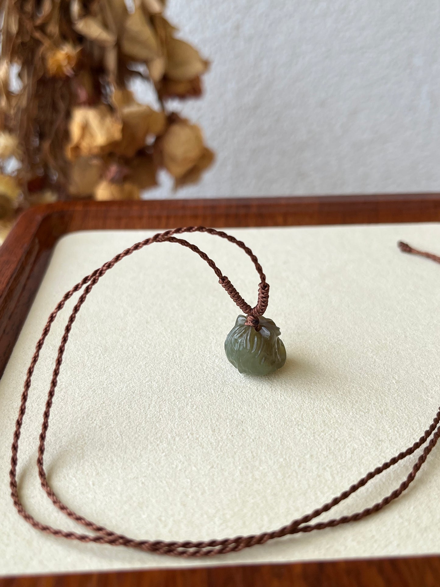 Cute Blue and Brown Hetian Jade Lion Dance Head Necklace