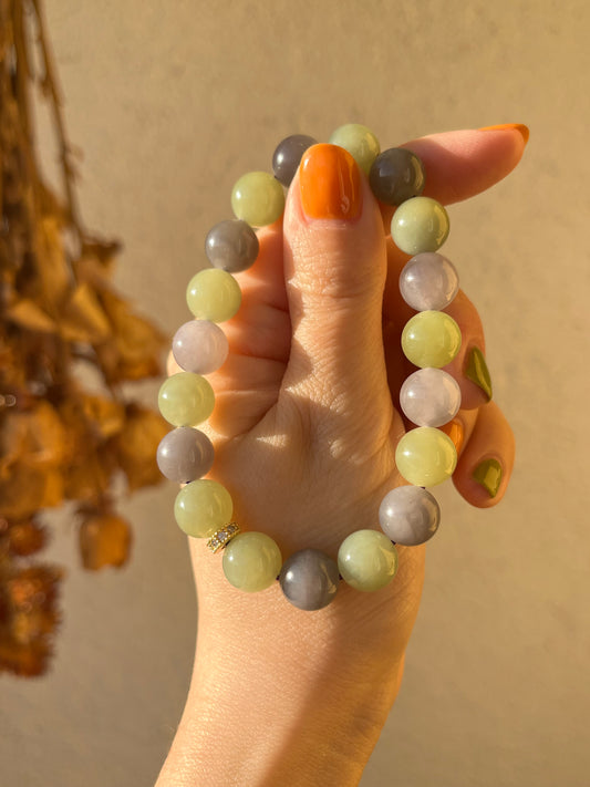 Purple and Green Hetian Jade Beaded Braclet 10mm