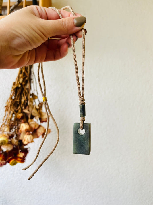 Neo-Chinese Blue-Gray Hetian Jade Flat Pendant Necklace, 和田青花古风吊坠