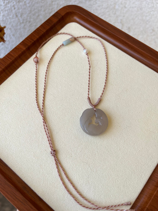 Pink Hetian Jade Nine-tailed Fox Pendant