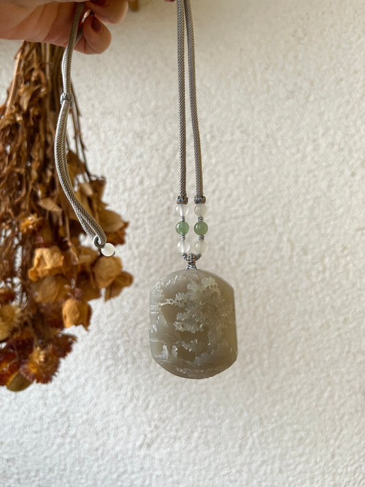 Hand Carved Grayish Purple Hetian Jade Landscape | 和田烟紫山水