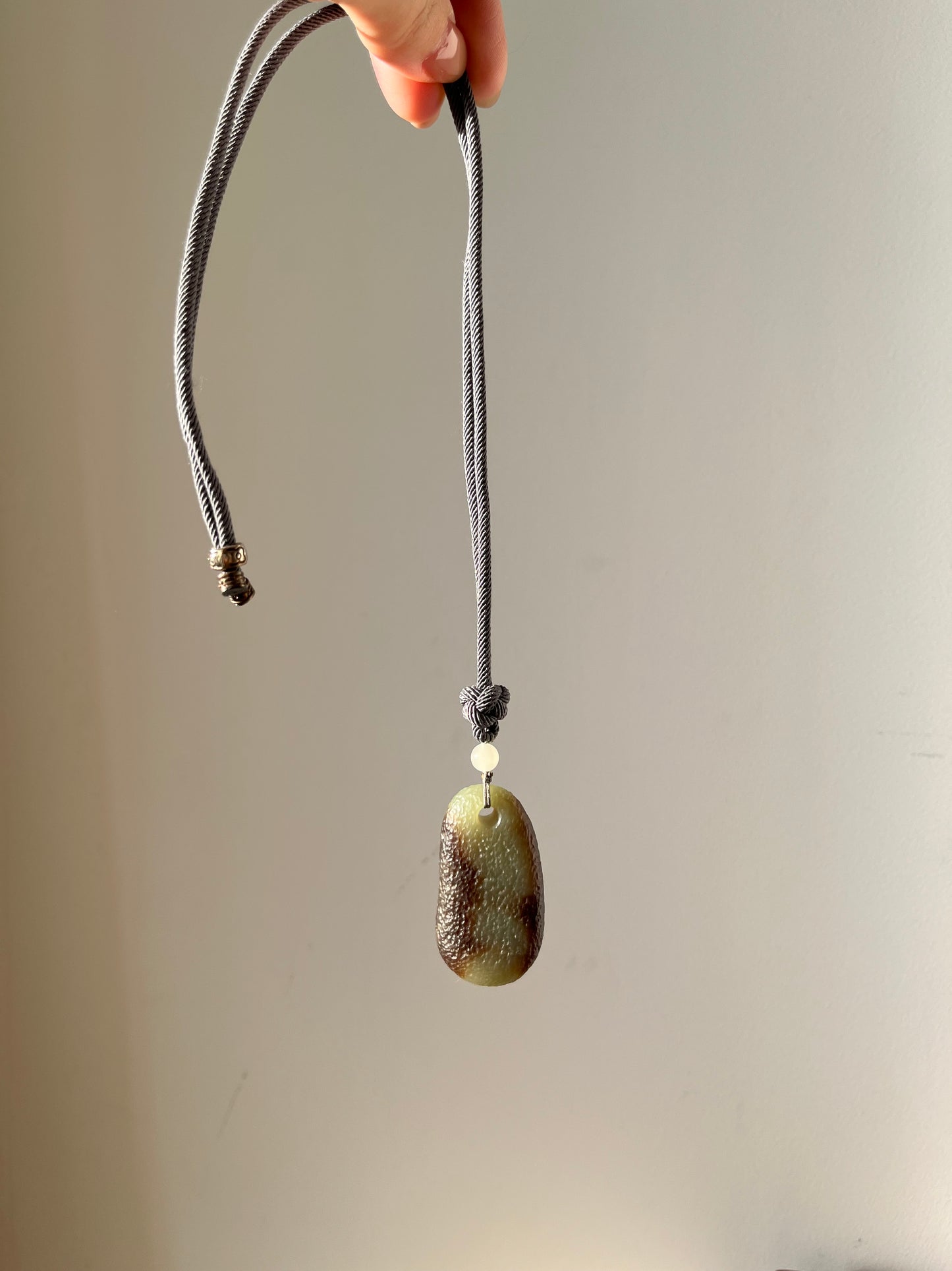 Antique-style Brown and Blue Hetian Jade Flat Pendant, 和田戈壁料古风无事牌
