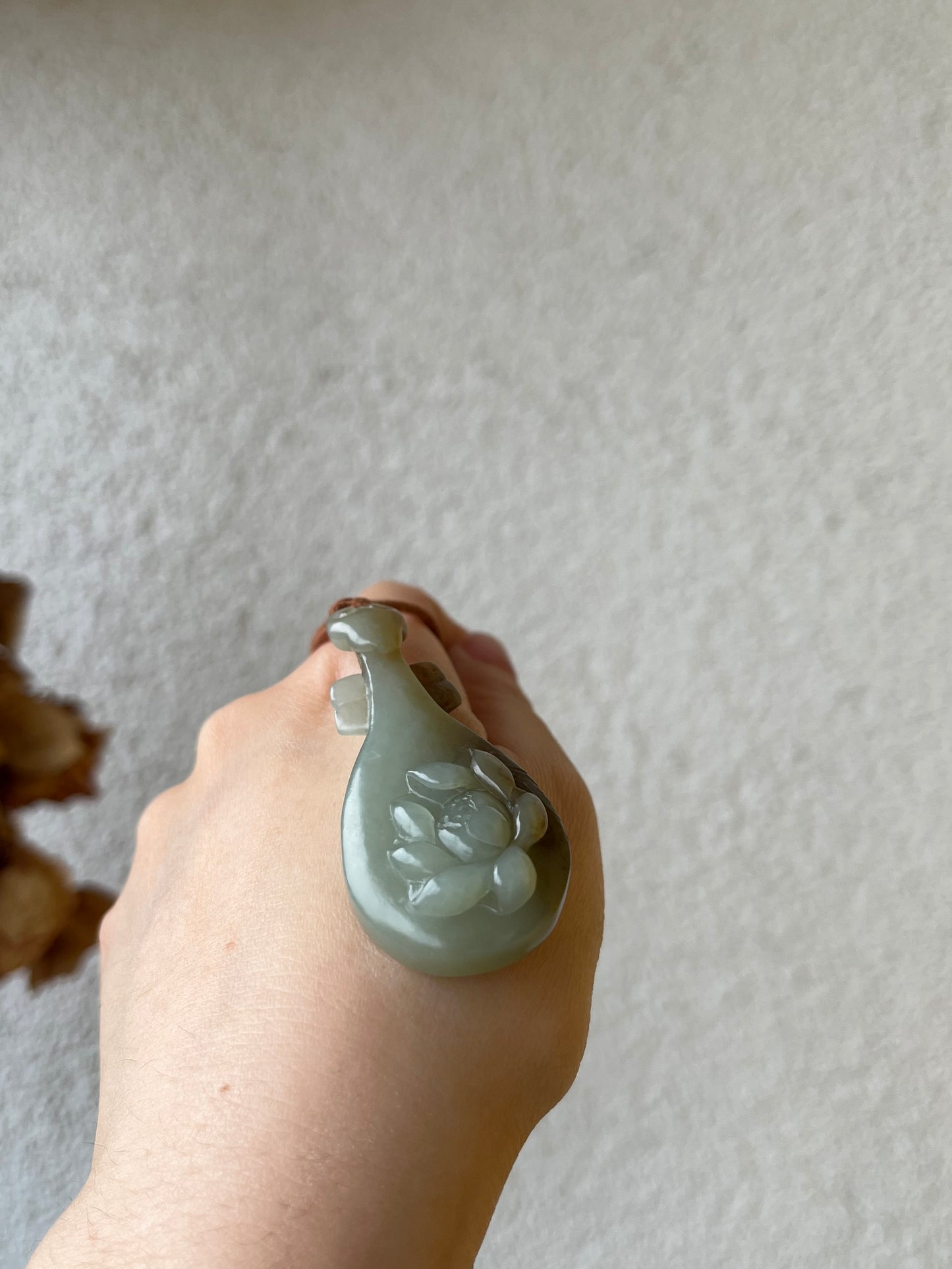 Handmade Necklace with a Hand Carved Blue and Brown Jade Pipa Instrument Pendant