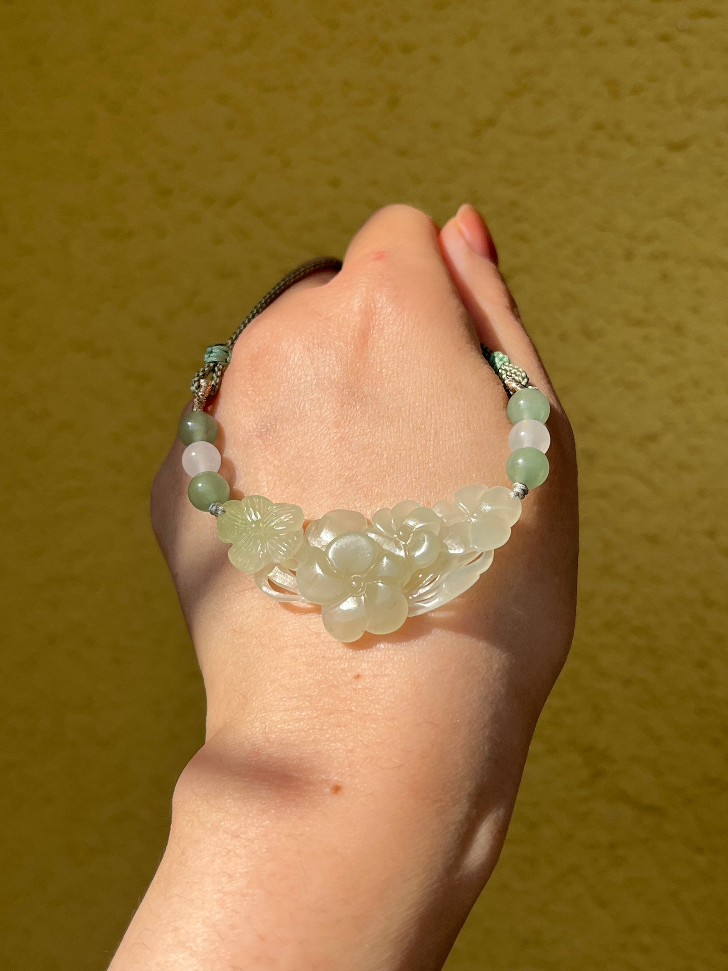 Hand Carved Hetian Jade Plum Blossom Arc-Shaped Pendant, 手雕和田青海带翠梅花玉璜