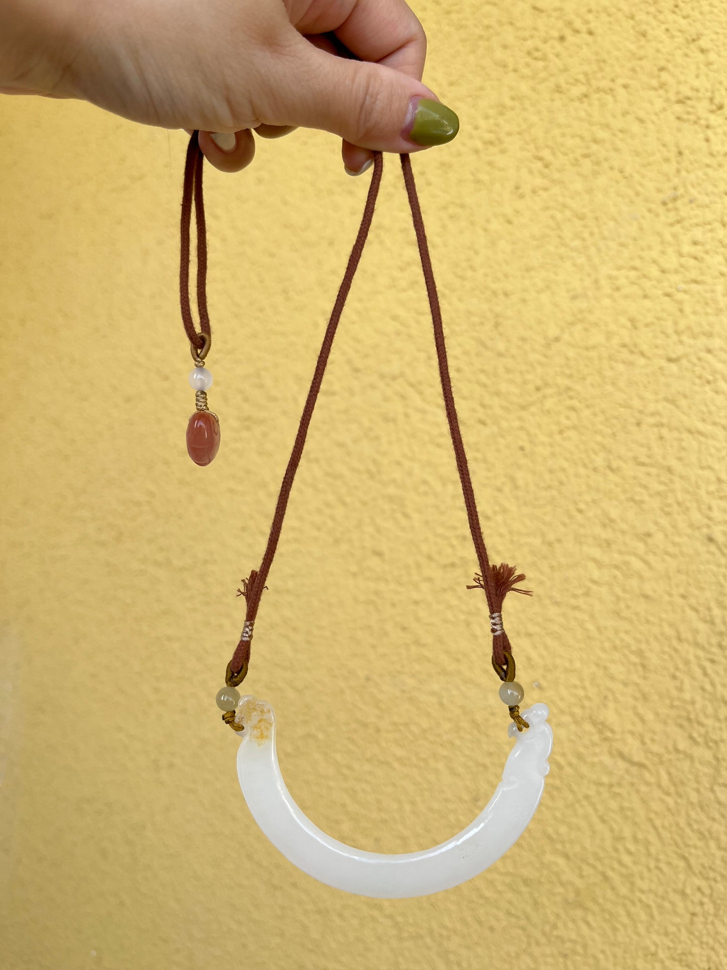 Hand Carved White Nephrite Jade Phoenix Huang Arc-shaped Pendant，手雕白玉凤玉璜