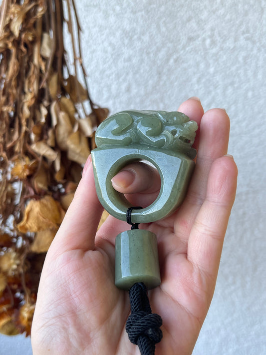 Hand Carved Hetian Jade Pixiu Thumb Ring