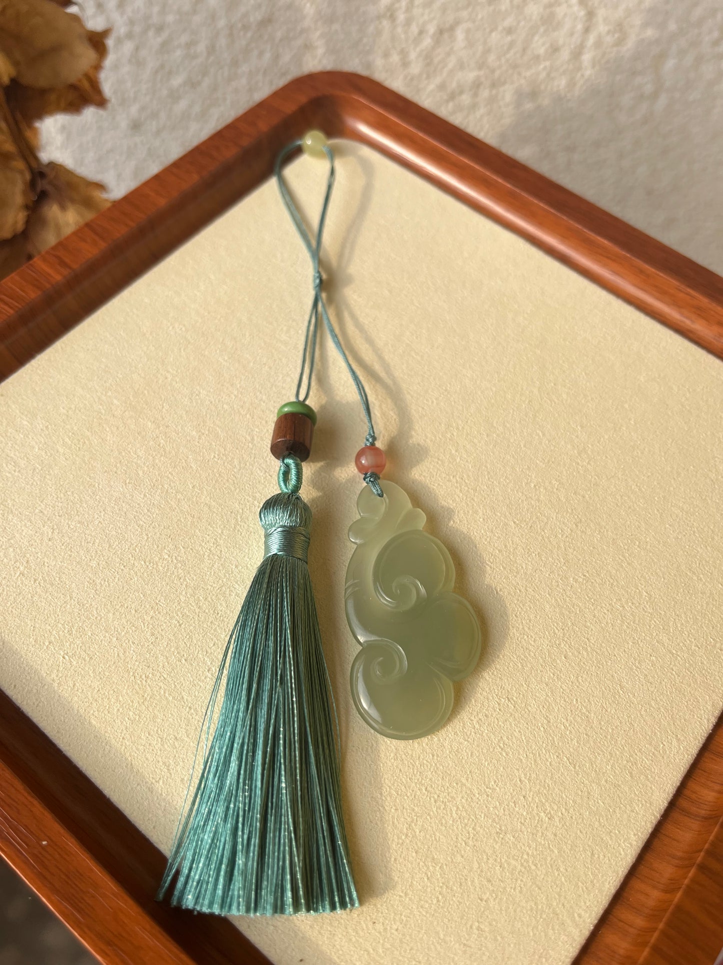 Hand Carved Hetian Jade Ruyi Bag Charm | 手雕和田如意包挂